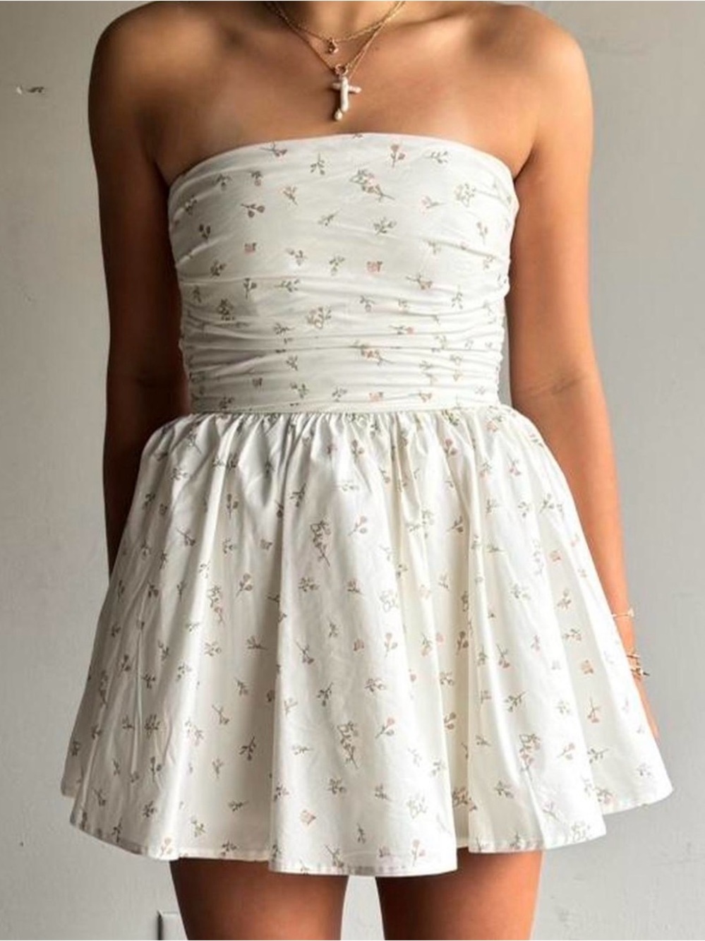 Baby Boo Ivory Strapless Floral Mini Dress